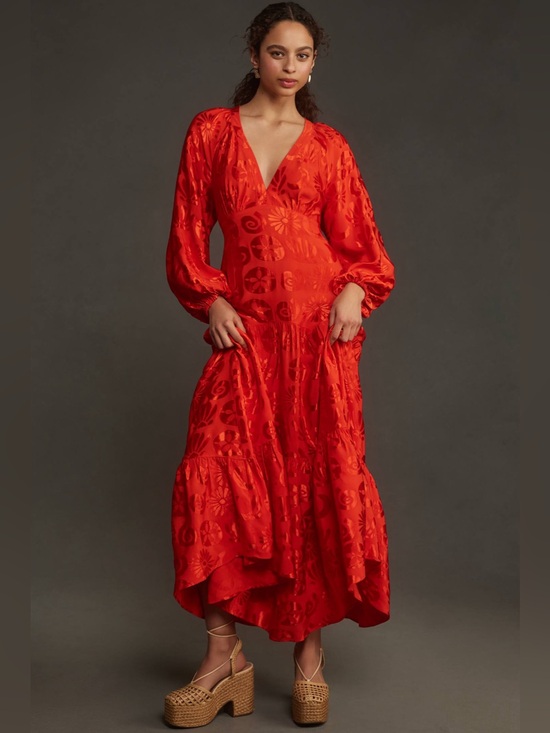 FARM Rio Dresses & Skirts - Farm Rio Long-Sleeve V-Neck Jacquard Maxi Dress